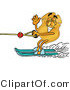 Illustration of a Police Badge Mascot Waving While Water Skiing by Mascot Junction