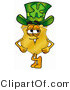 Illustration of a Police Badge Mascot Wearing a Saint Patricks Day Hat with a Clover on It by Mascot Junction