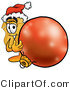 Illustration of a Police Badge Mascot Wearing a Santa Hat, Standing with a Christmas Bauble by Mascot Junction