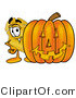 Illustration of a Police Badge Mascot with a Carved Halloween Pumpkin by Mascot Junction
