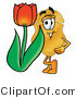 Illustration of a Police Badge Mascot with a Red Tulip Flower in the Spring by Mascot Junction