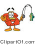 Illustration of a Red Cartoon Telephone Mascot Holding a Fish on a Fishing Pole by Mascot Junction