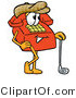 Illustration of a Red Cartoon Telephone Mascot Leaning on a Golf Club While Golfing by Mascot Junction