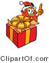 Illustration of a Red Cartoon Telephone Mascot Standing by a Christmas Present by Mascot Junction