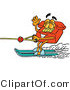 Illustration of a Red Cartoon Telephone Mascot Waving While Water Skiing by Mascot Junction