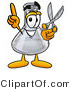 Illustration of a Science Beaker Mascot Holding a Pair of Scissors by Mascot Junction