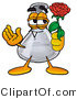 Illustration of a Science Beaker Mascot Holding a Red Rose on Valentines Day by Mascot Junction
