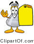 Illustration of a Science Beaker Mascot Holding a Yellow Sales Price Tag by Mascot Junction