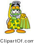 Illustration of a Science Beaker Mascot in Green and Yellow Snorkel Gear by Mascot Junction