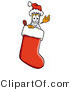 Illustration of a Science Beaker Mascot Wearing a Santa Hat Inside a Red Christmas Stocking by Mascot Junction