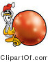 Illustration of a Science Beaker Mascot Wearing a Santa Hat, Standing with a Christmas Bauble by Mascot Junction