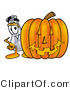 Illustration of a Science Beaker Mascot with a Carved Halloween Pumpkin by Mascot Junction