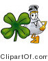 Illustration of a Science Beaker Mascot with a Green Four Leaf Clover on St Paddy's or St Patricks Day by Mascot Junction