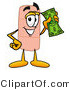 Illustration of an Adhesive Bandage Mascot Holding a Dollar Bill by Mascot Junction