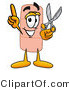 Illustration of an Adhesive Bandage Mascot Holding a Pair of Scissors by Mascot Junction