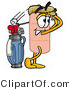 Illustration of an Adhesive Bandage Mascot Swinging His Golf Club While Golfing by Mascot Junction
