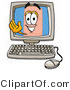 Illustration of an Adhesive Bandage Mascot Waving from Inside a Computer Screen by Mascot Junction