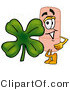 Illustration of an Adhesive Bandage Mascot with a Green Four Leaf Clover on St Paddy's or St Patricks Day by Mascot Junction