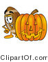 Illustration of an American Football Mascot with a Carved Halloween Pumpkin by Mascot Junction