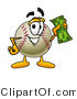 Vector Illustration of a Baseball Mascot Holding a Dollar Bill by Toons4Biz