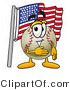 Vector Illustration of a Baseball Mascot Pledging Allegiance to an American Flag by Mascot Junction