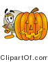 Vector Illustration of a Baseball Mascot with a Carved Halloween Pumpkin by Mascot Junction
