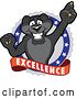 Vector Illustration of a Black Panther School Mascot Holding up a Finger on an Excellence Badge by Mascot Junction