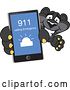 Vector Illustration of a Black Panther School Mascot Holding up a Smart Phone and Calling an Emergency Number, Symbolizing Safety by Toons4Biz