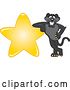 Vector Illustration of a Black Panther School Mascot Leaning on a Star, Symbolizing Excellence by Mascot Junction