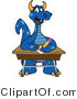 Vector Illustration of a Blue Cartoon Dragon Mascot at a School Desk by Mascot Junction