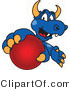 Vector Illustration of a Blue Cartoon Dragon Mascot Grabbing a Ball by Mascot Junction