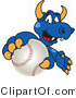 Vector Illustration of a Blue Cartoon Dragon Mascot Grabbing a Baseball by Mascot Junction