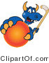 Vector Illustration of a Blue Cartoon Dragon Mascot Grabbing a Field Hockey Ball by Mascot Junction