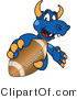 Vector Illustration of a Blue Cartoon Dragon Mascot Grabbing a Football by Mascot Junction