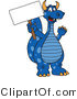 Vector Illustration of a Blue Cartoon Dragon Mascot Holding a Sign by Mascot Junction