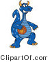 Vector Illustration of a Blue Cartoon Dragon Mascot Playing Basketball by Mascot Junction