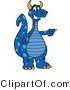 Vector Illustration of a Blue Cartoon Dragon Mascot Pointing by Mascot Junction