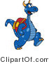 Vector Illustration of a Blue Cartoon Dragon Mascot Wearing a Backpack by Mascot Junction