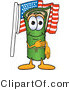 Vector Illustration of a Carpet Roll Mascot Pledging Allegiance to the American Flag by Mascot Junction