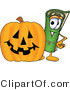 Vector Illustration of a Carpet Roll Mascot with a Carved Halloween Pumpkin by Mascot Junction