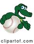 Vector Illustration of a Cartoon Alligator Mascot Grabbing a Baseball by Mascot Junction