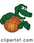 Vector Illustration of a Cartoon Alligator Mascot Grabbing a Basketball by Mascot Junction