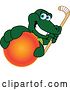 Vector Illustration of a Cartoon Alligator Mascot Grabbing a Field Hockey Ball and Holding a Stick by Mascot Junction