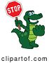 Vector Illustration of a Cartoon Alligator Mascot Holding a Stop Sign by Mascot Junction