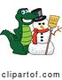 Vector Illustration of a Cartoon Alligator Mascot with a Snowman by Mascot Junction