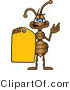 Vector Illustration of a Cartoon Ant Mascot Holding out a Yellow Sales Price Tag by Mascot Junction
