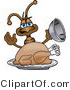 Vector Illustration of a Cartoon Ant Mascot Serving a Thanksgiving Turkey on a Platter by Mascot Junction