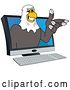 Vector Illustration of a Cartoon Bald Eagle Mascot Emerging from a Computer Screen by Toons4Biz