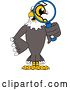 Vector Illustration of a Cartoon Bald Eagle Mascot Looking Through a Magnifying Glass by Toons4Biz