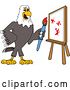 Vector Illustration of a Cartoon Bald Eagle Mascot Painting a Canvas by Mascot Junction